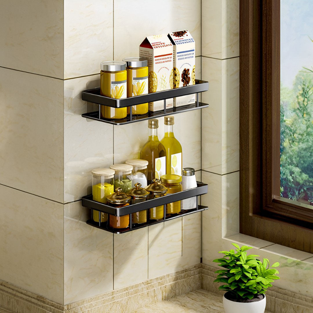 Black Wall-Mounted Rectangular Bathroom Rack