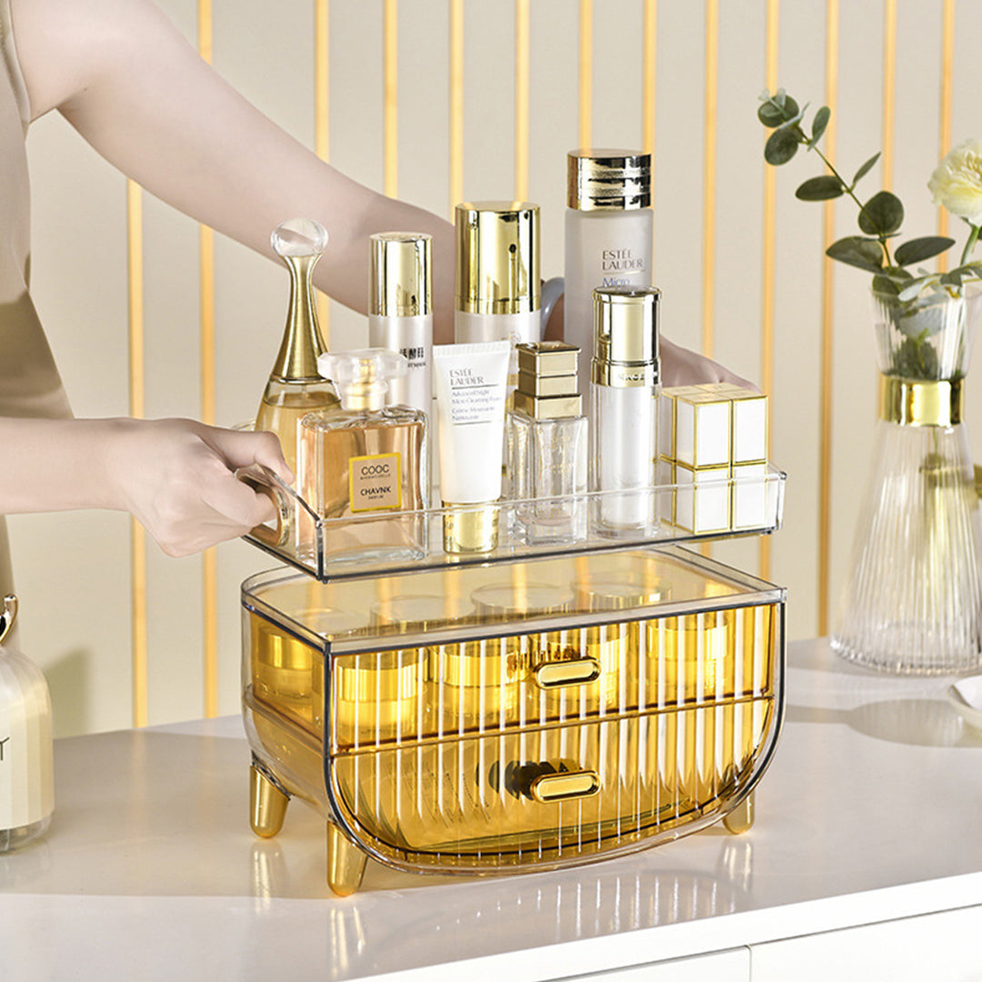 2 Tier Golden Yellow Multifunctional Countertop Cosmetic Storage Organiser