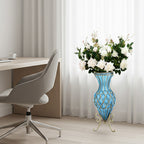 67cm Blue Glass Floor Vase and 12pcs White Artificial Flower Set