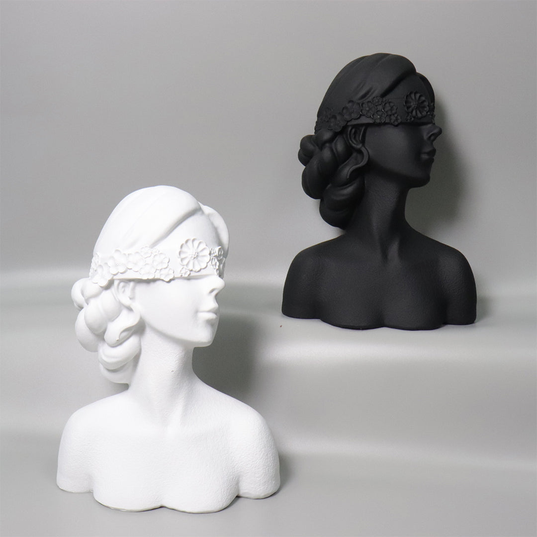 SOGA 36cm White Resin Sculpture Blindfold Lady Bust Design for Home Décor