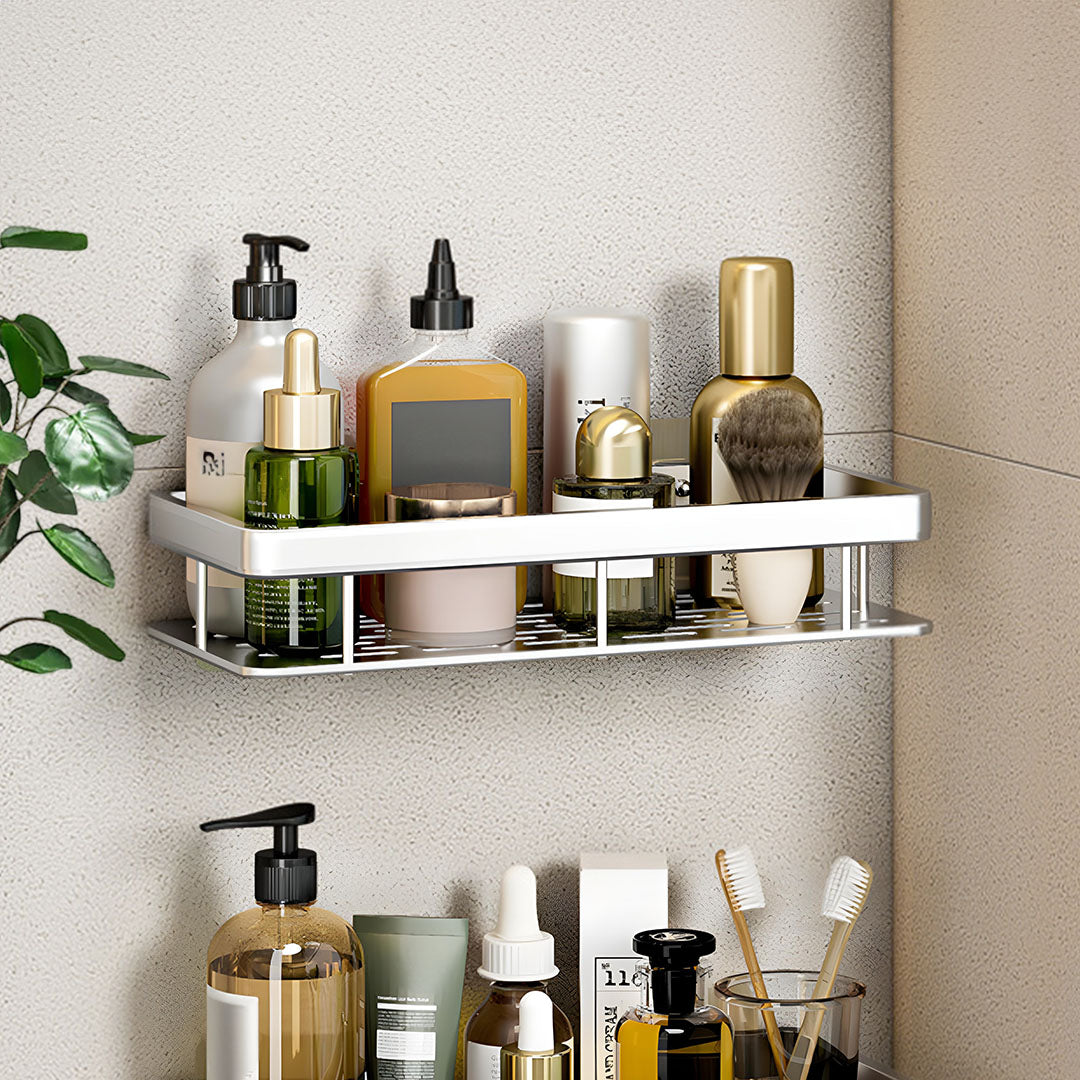 Silver Wall-Mounted Rectangular Bathroom Rack