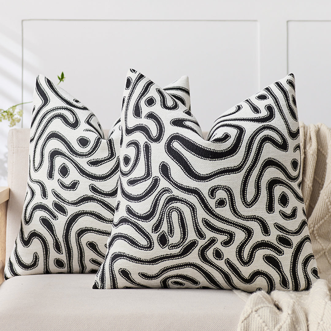 SOGA 50cm Black White Abstract Swirl Pattern Decorative Throw Pillow