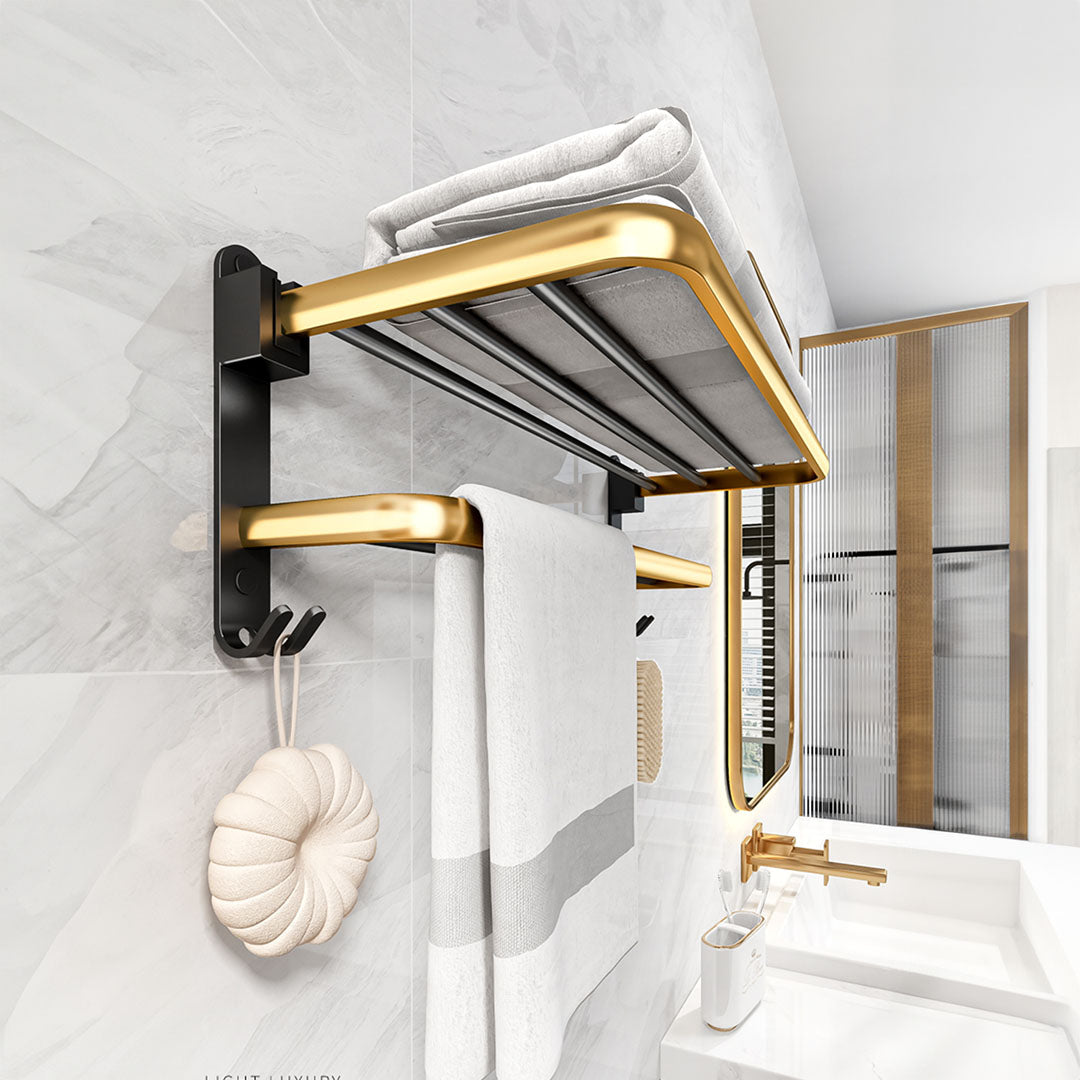 62cm Wall-Mounted Double Pole Towel Holder with Hooks