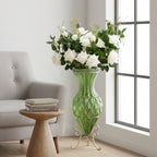 67cm Green Glass Floor Vase and 12pcs White Artificial Flower Set
