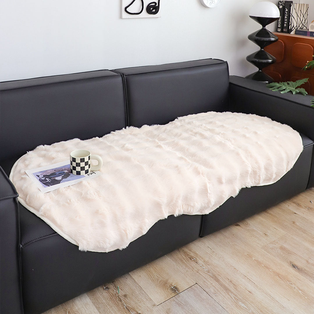 SOGA Four-seater White Faux Fur Throw Blanket 90x260cm Polyester