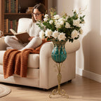 85cm Blue Glass Floor Vase and 12pcs White Artificial Flower Set