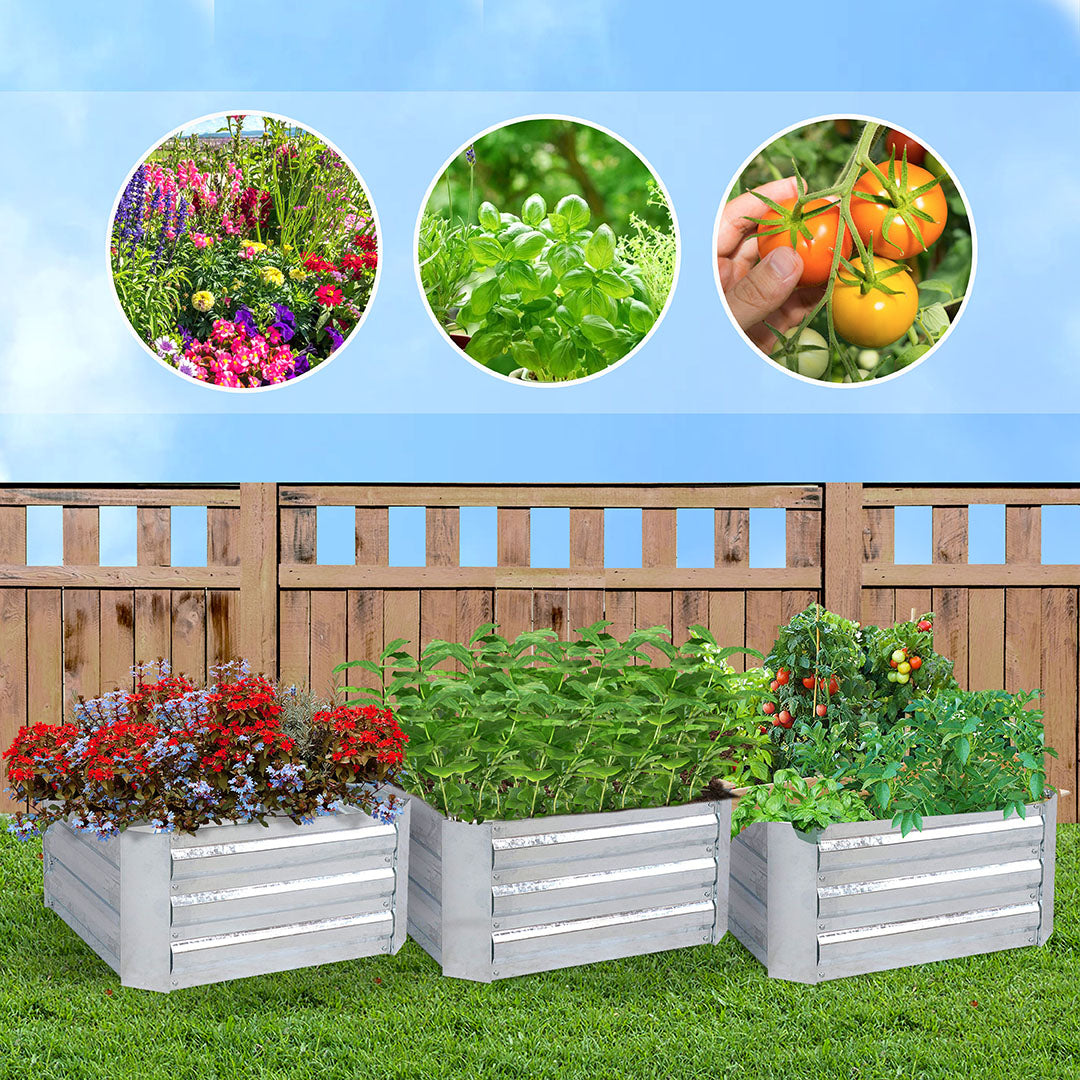 60cm Square Galvanized Raised Garden Bed Silver