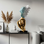 SOGA 86cm Gold Bronze Winged Figure Sculpture with Marble Base