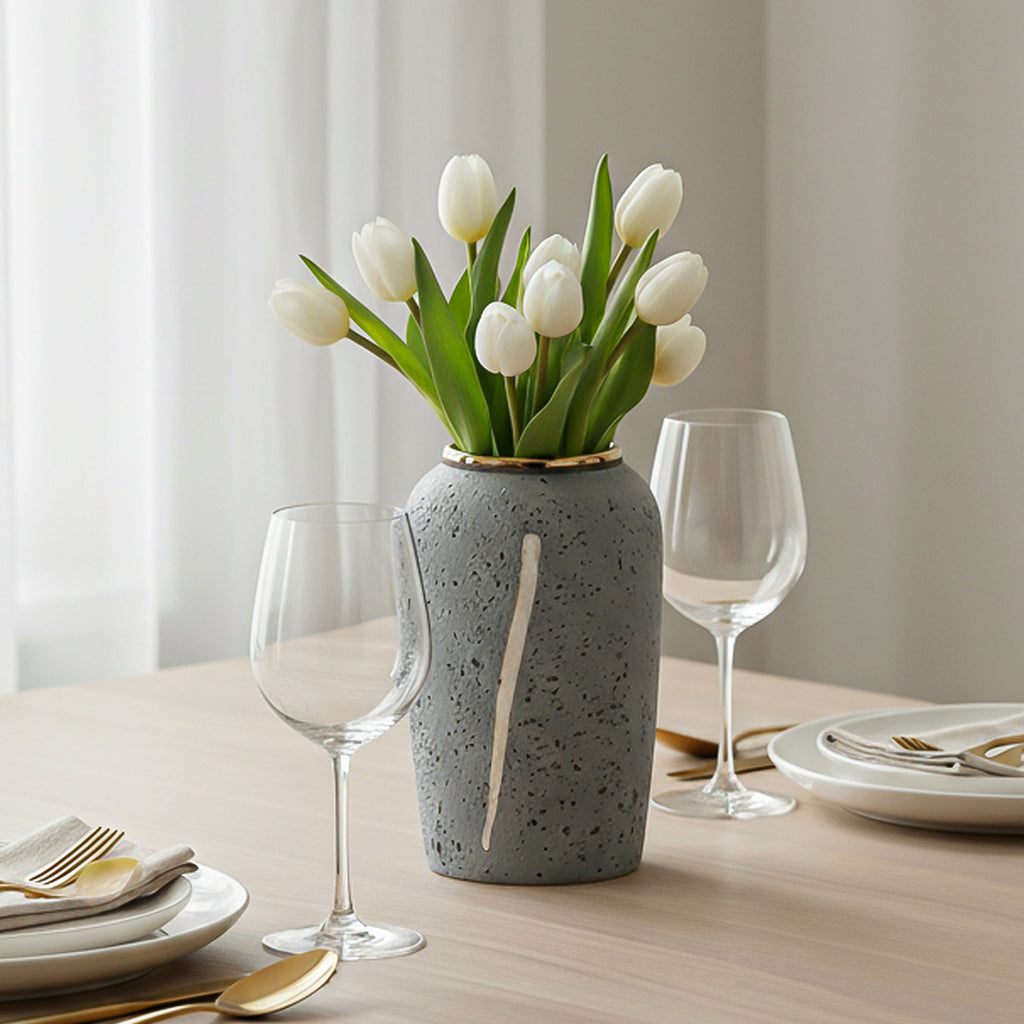 SOGA 30x19cm Grey Medium Ceramic Flower Vase Elegant Living Room Home Decor