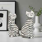 SOGA 22cm and 27cm Black & White Striped Cat Resin Sculptures for Stylish Home Décor