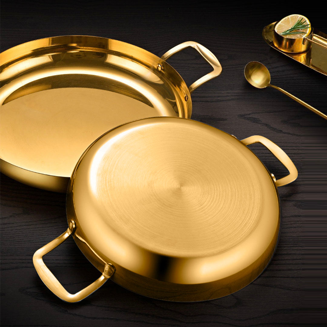 24cm Flat Base Seafood Dry Pot in Elegant Gold Color with Durable for Kitchen Essential