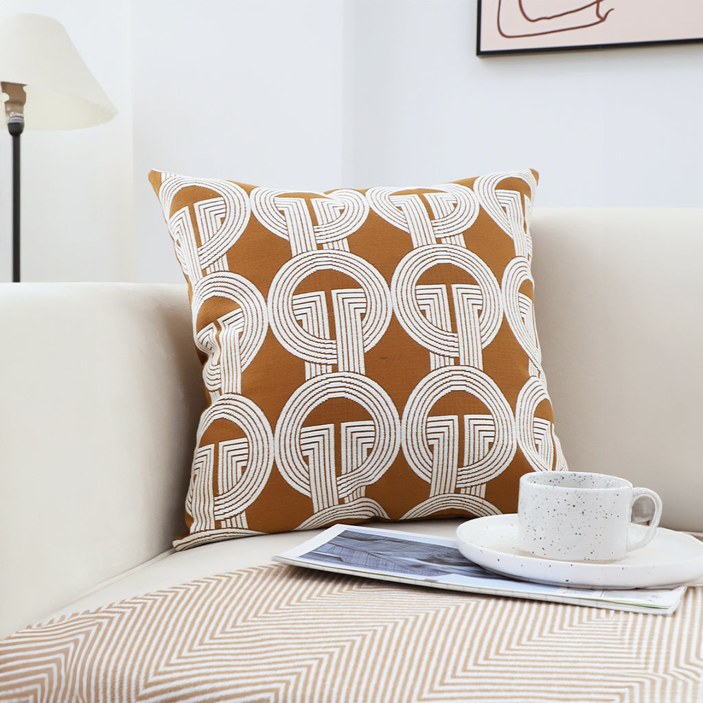 SOGA 45cm Brown Circular Chain Jacquard Square Pillow