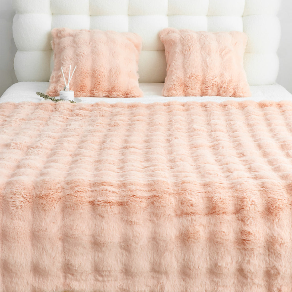SOGA 160X200cm Throw Blanket Pink Double Layer Rabbit Fur Cozy