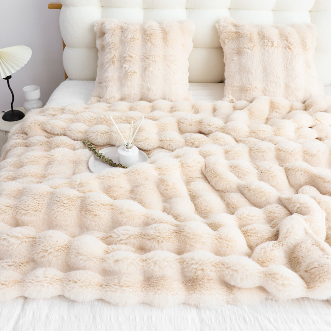 SOGA 160X200cm  Throw Blanket  Light Camel Color Double Layer Rabbit Fur Cozy Comfort with Stylish Decor