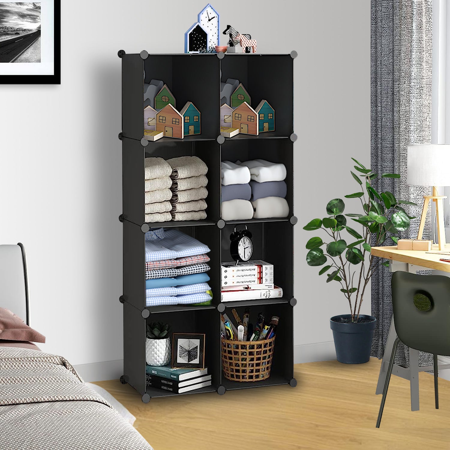 4 Tier 8-Cube Black Portable Wardrobe