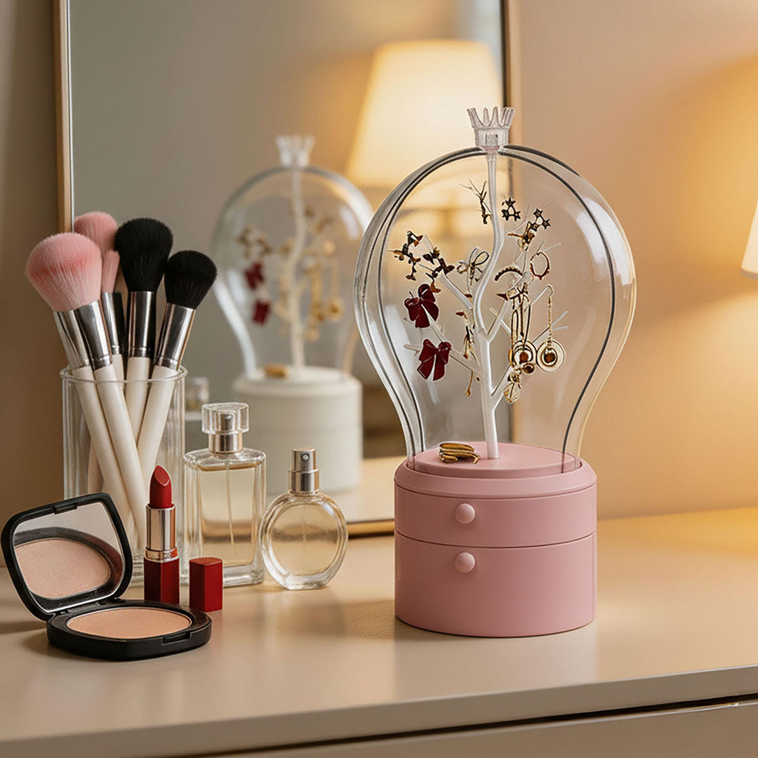 Pink 360 Degree Rotating LED Light  Jewelry Storage Organiser