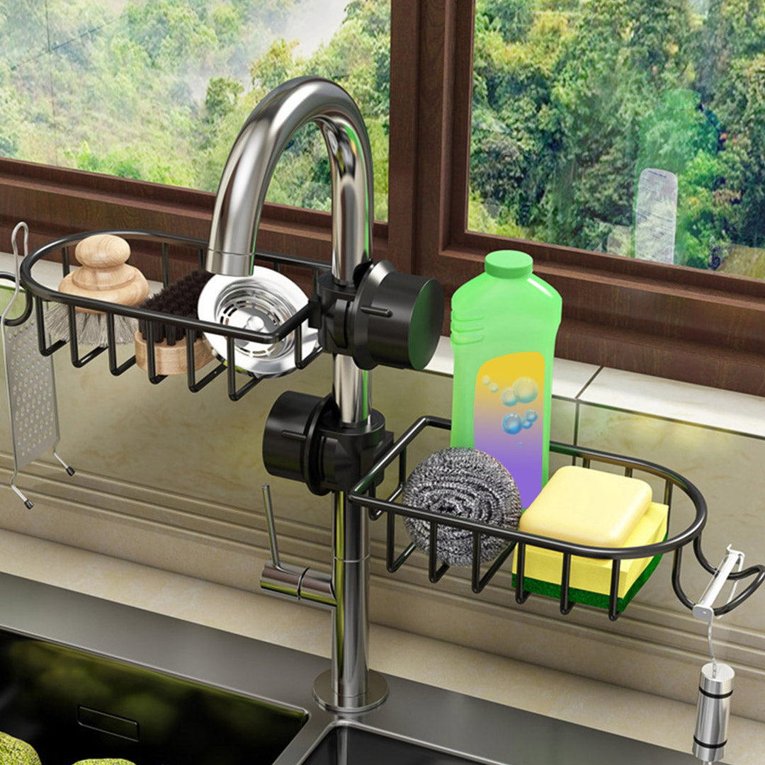 Black Single Kitchen Sink Faucet Organiser