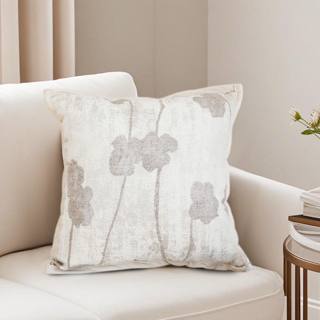 SOGA 45cm Botanical Cream Poppy Flower Print Linen Decorative Throw Pillow