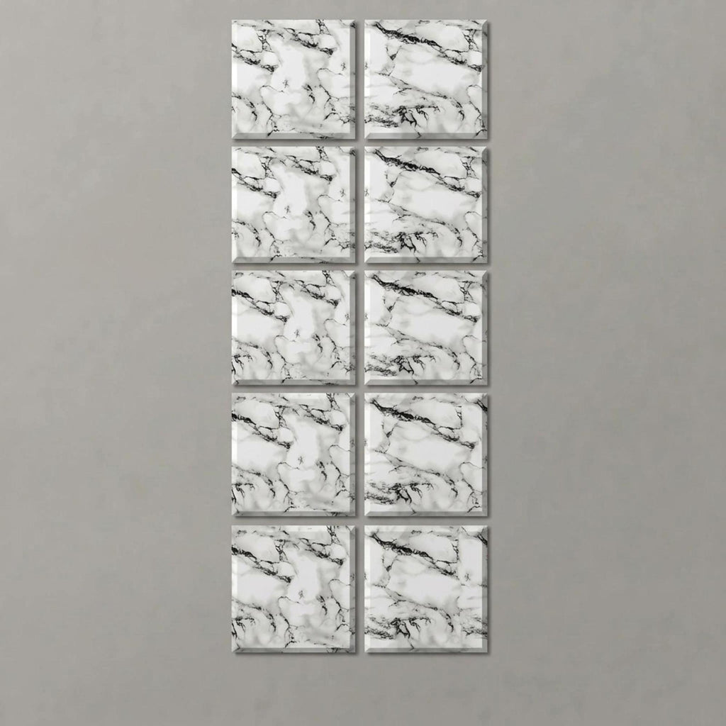 SOGA Peel & Stick Floor and Wall Tiles 30 x 30cm 10 Pack Black White Faux Marble