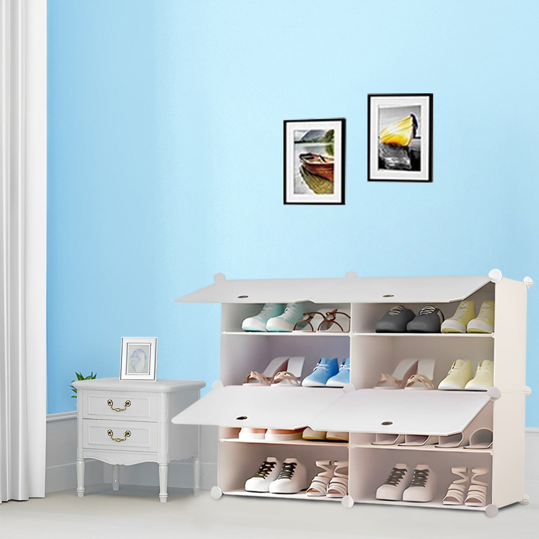4 Tier 2 Column White Shoe Rack Organizer