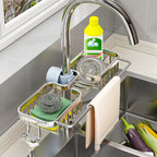 Silver Kitchen Sink Faucet Organiser with Towel Bar Holder