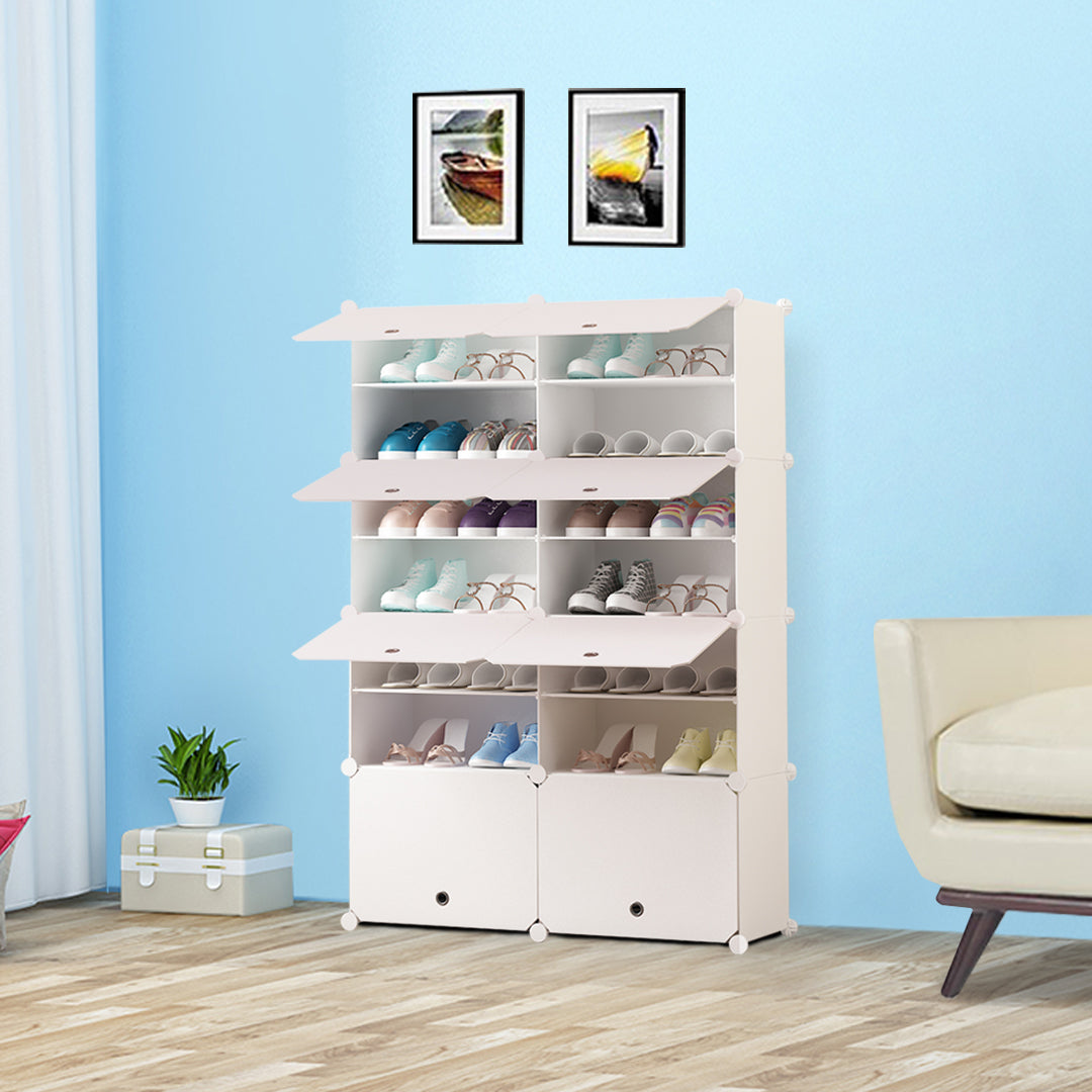 7 Tier 2 Column White Shoe Rack Organizer