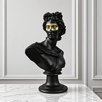 SOGA 40cm Black Classical Bust Resin Sculpture with Gold Eye Mask for Modern Home Décor