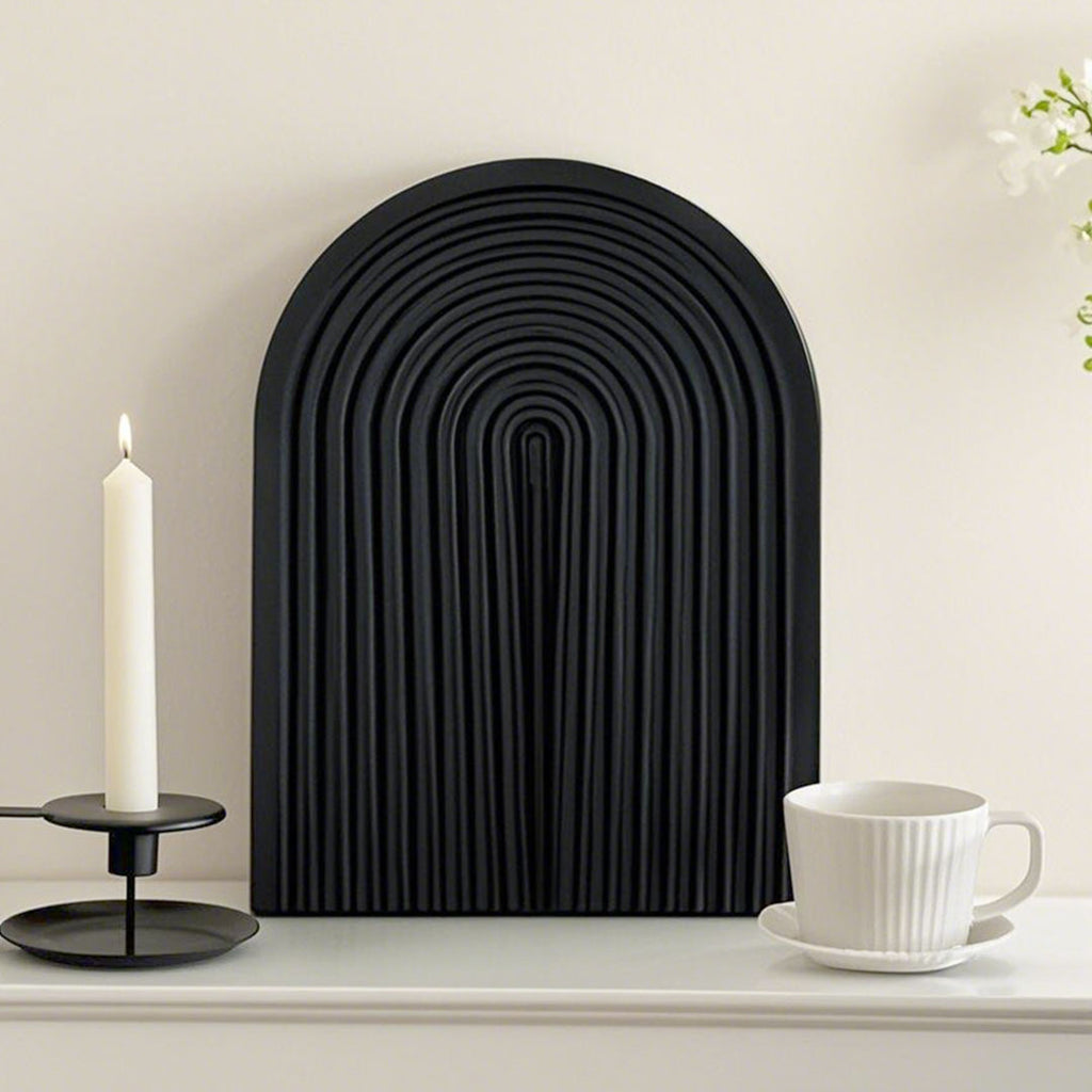 SOGA 32cm Black Ribbed - Premium Beech Wood Decorative Tray