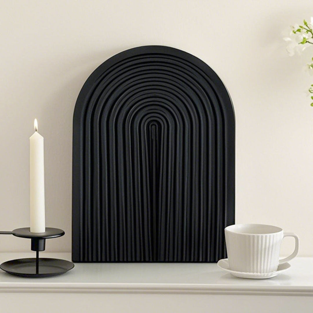 SOGA 32cm Black Ribbed - Premium Beech Wood Decorative Tray