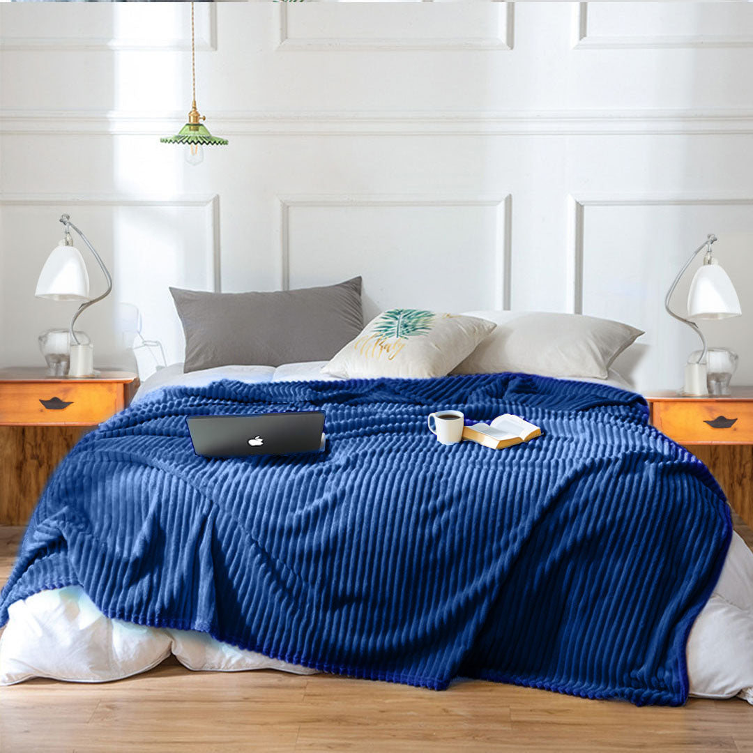 Blue Throw Blanket Warm Cozy Striped Pattern