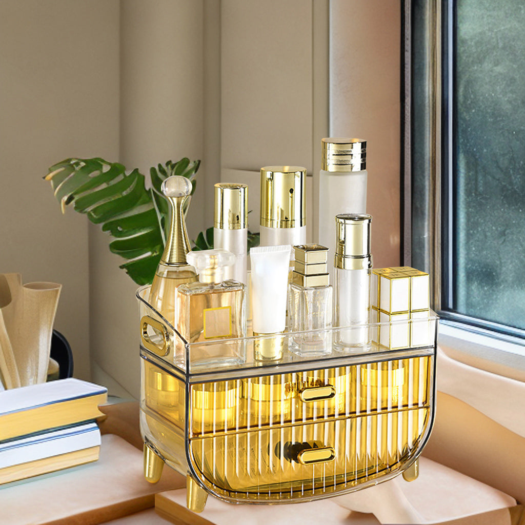 3 Tier Golden Yellow Multifunctional Countertop Cosmetic Storage Organiser