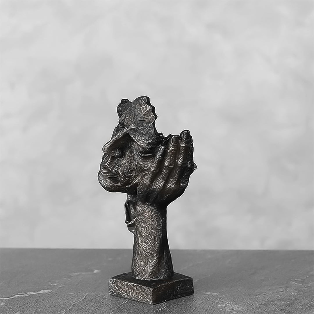 SOGA 29cm Black Resin Sculpture Resting Face on Hand Design Modern Art for Home Décor