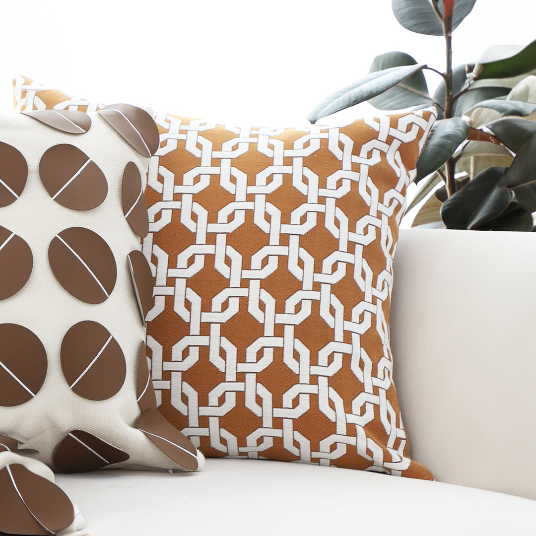 45cm Brown Checkered Chain Jacquard Square Pillow