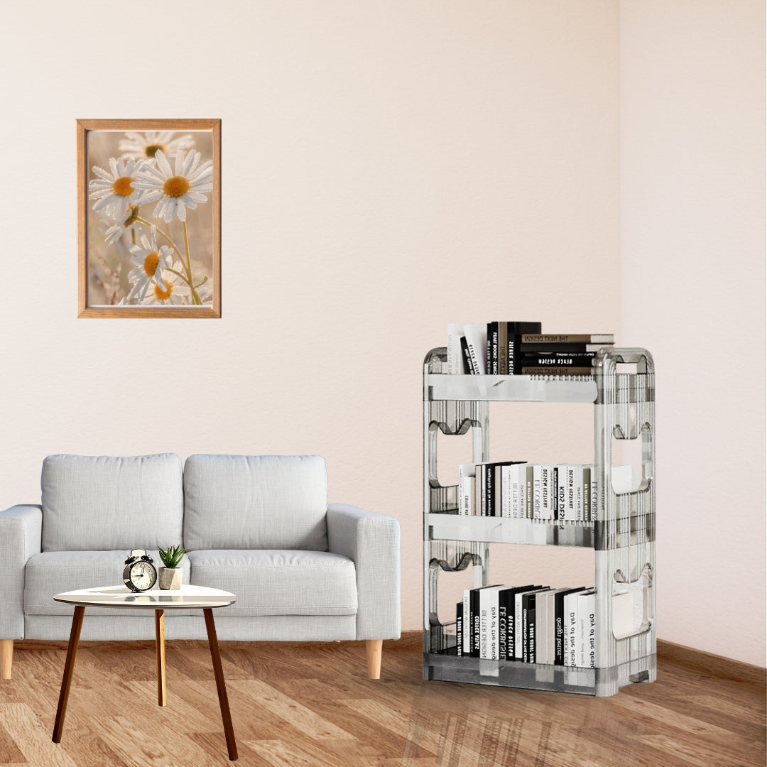 SOGA 38x24x62cm Clear 3 Tier Bookshelf & Cosmetic Storage Organizer Trolley Rack