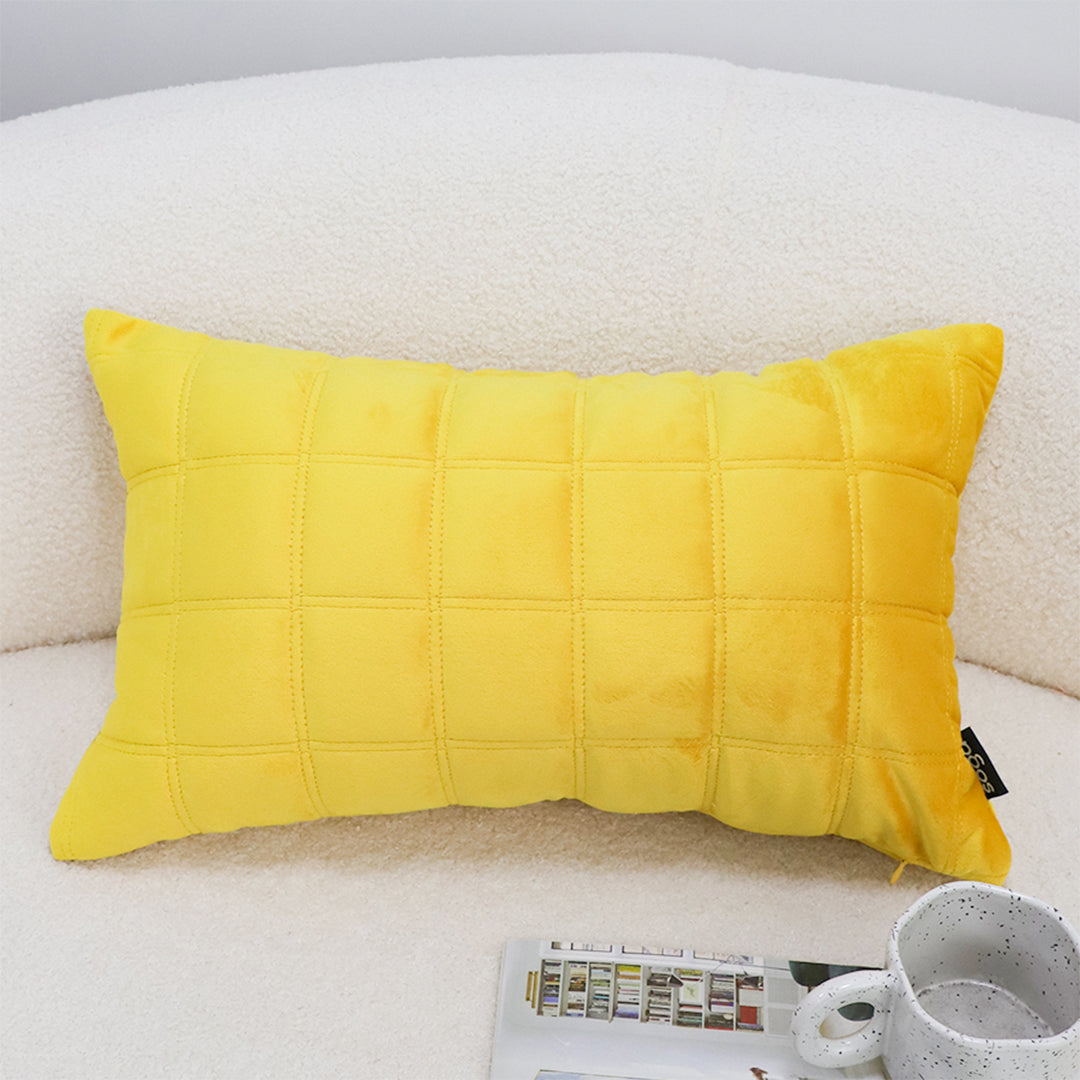 SOGA 30cm Yellow Quilted Grid Pattern Decorative Throw Pillow