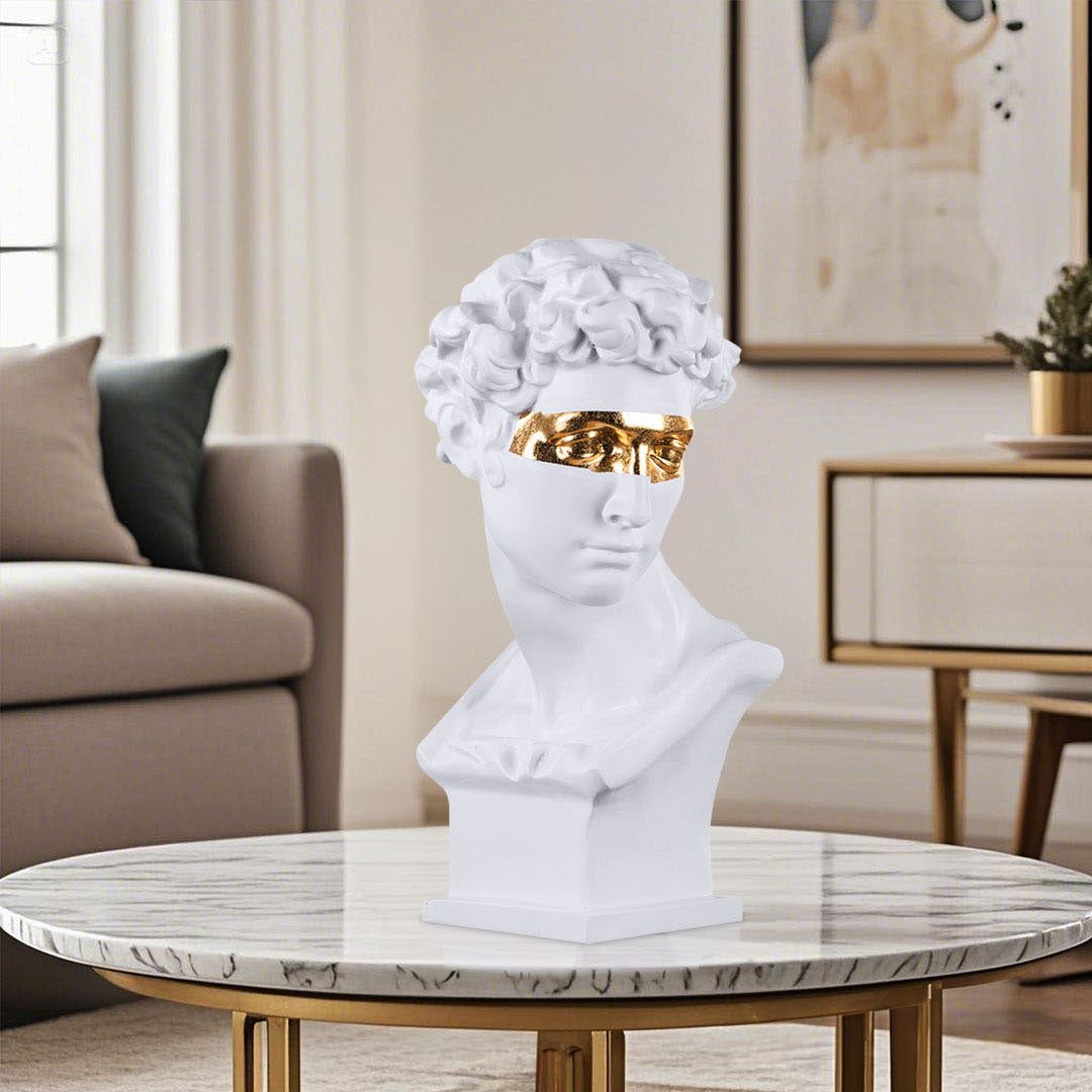 SOGA 56cm White Resin Bust Sculpture Gold Masked Design Modern Art for Home Décor