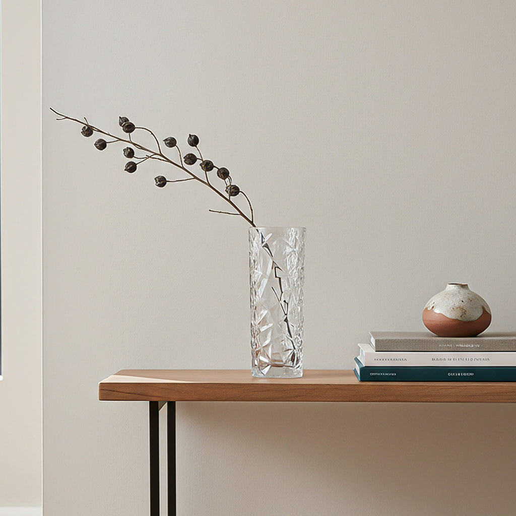 30cm Sleek Clear Glass Vase Elegant Wide Crystal