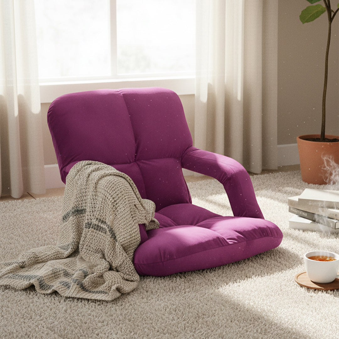 Foldable Floor Recliner Lazy Chair with Armrest - Magenta