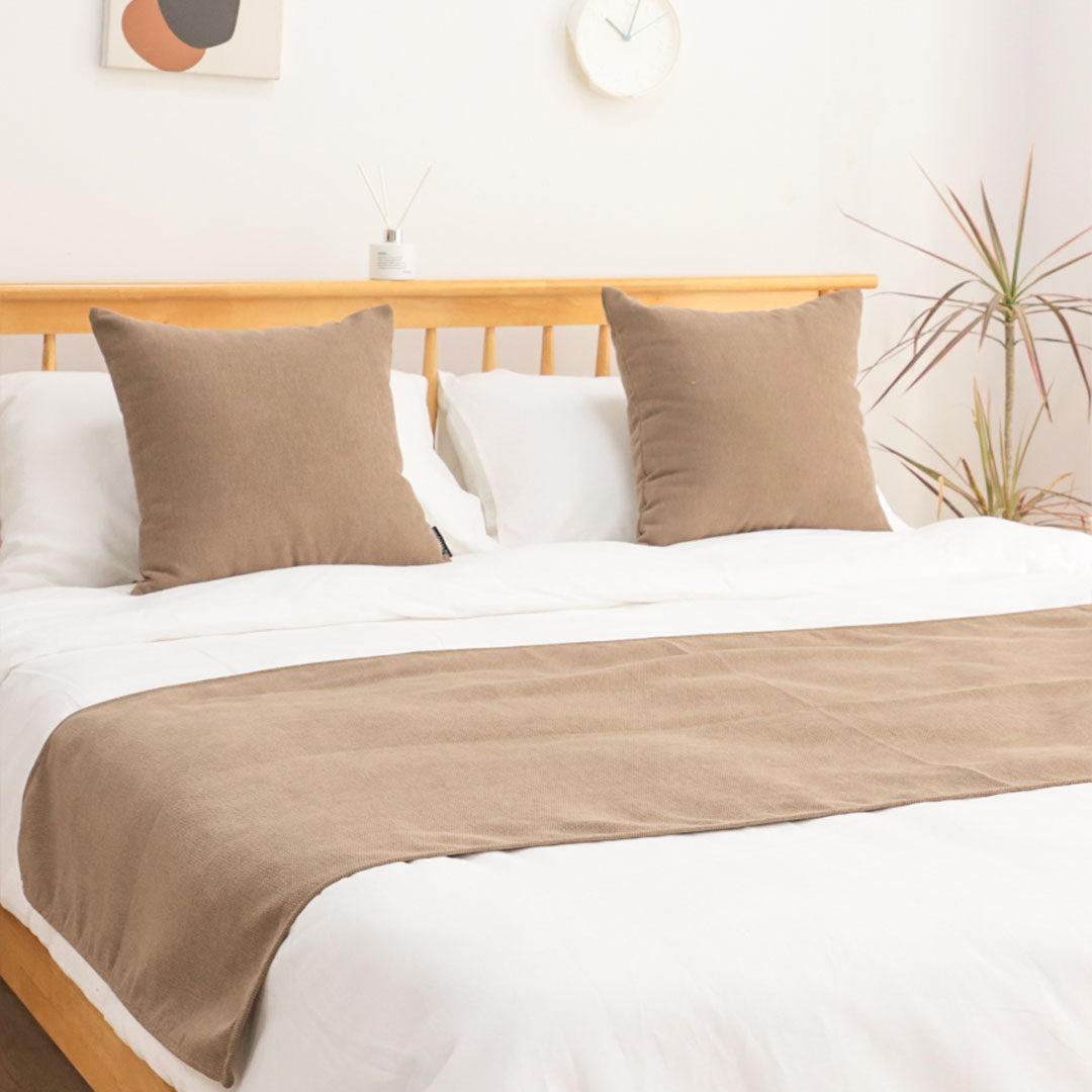 1.8m Bed Light Brown Vintage Scarf Runner Bedding Tail Pad Flag Set of 3
