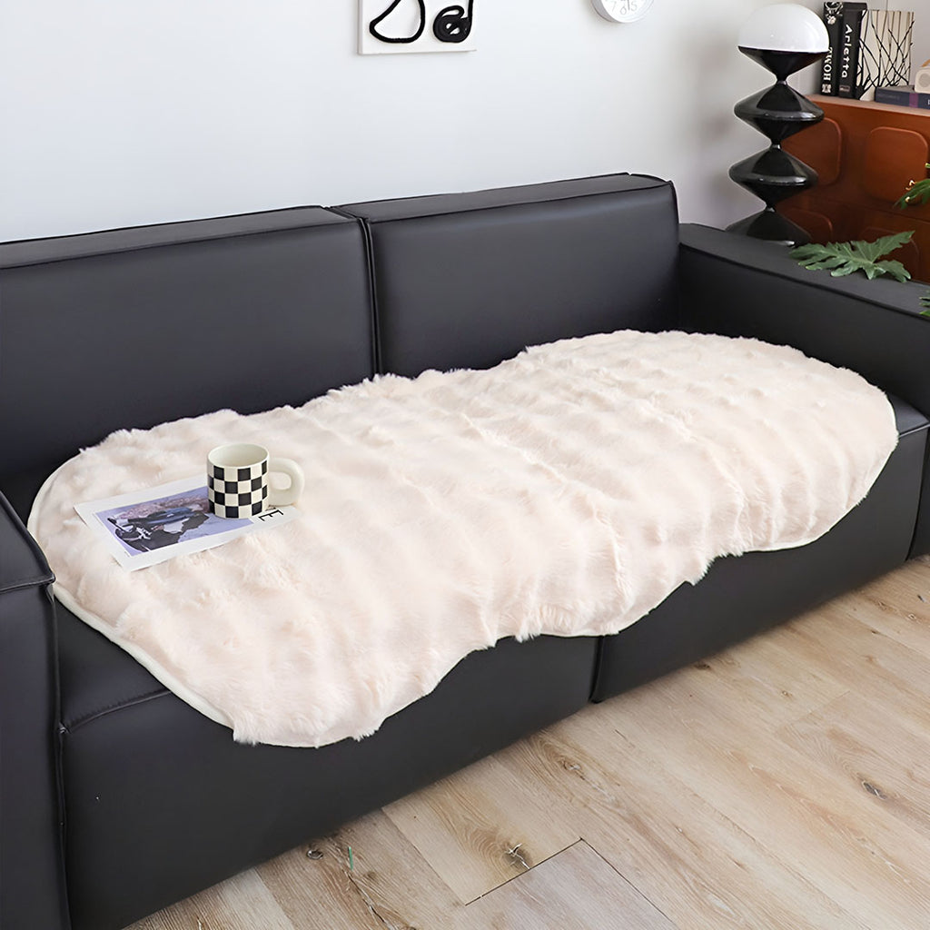 SOGA Two-seater Cream Faux Fur Throw Blanket 90x160cm Polyester