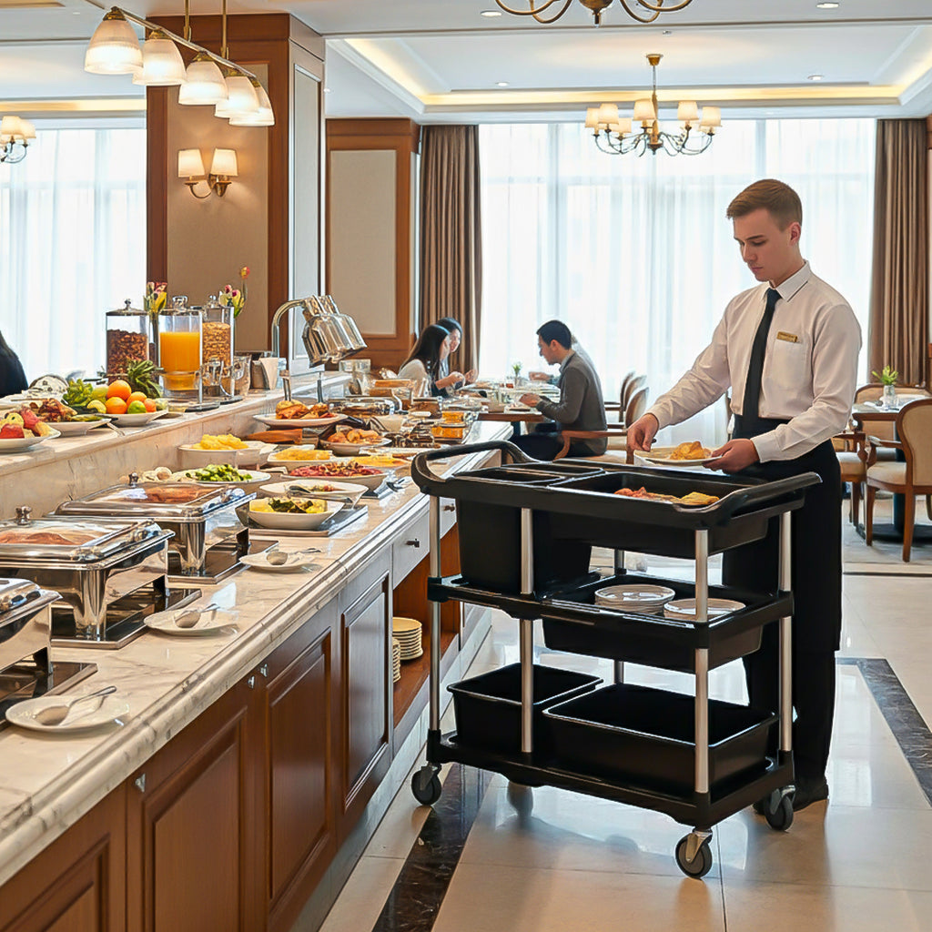 SOGA 2X Black 3-Tier Kitchen Utility Trolley Cart with 5 Buckets