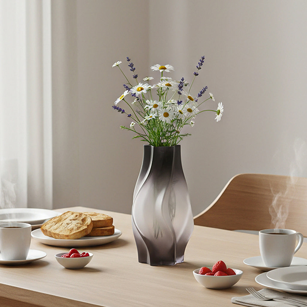 SOGA 24cm Glass Vase Grey with Beautiful glass Bubble Texture Art Vases