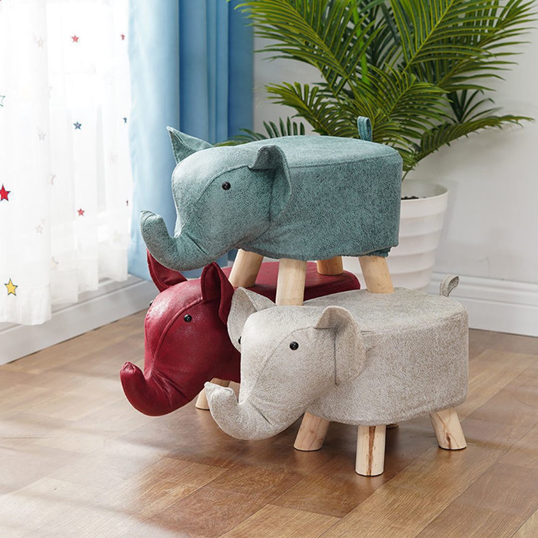 Beige Gray Kids Ottoman Stool Elephant Character Bench Seat
