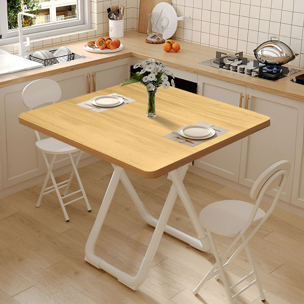 80cm Wood Color Board Square Table with White Legs