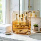 3 Tier Golden Yellow Multifunctional Countertop Cosmetic Storage Drawer Type Organiser