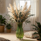 51cm Green Glass Floor Vase with Metal Stand