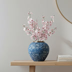 SOGA 21x22cm Blue with White Mini Floral Small Ceramic Flower Vase Elegant Living Room Home Decor