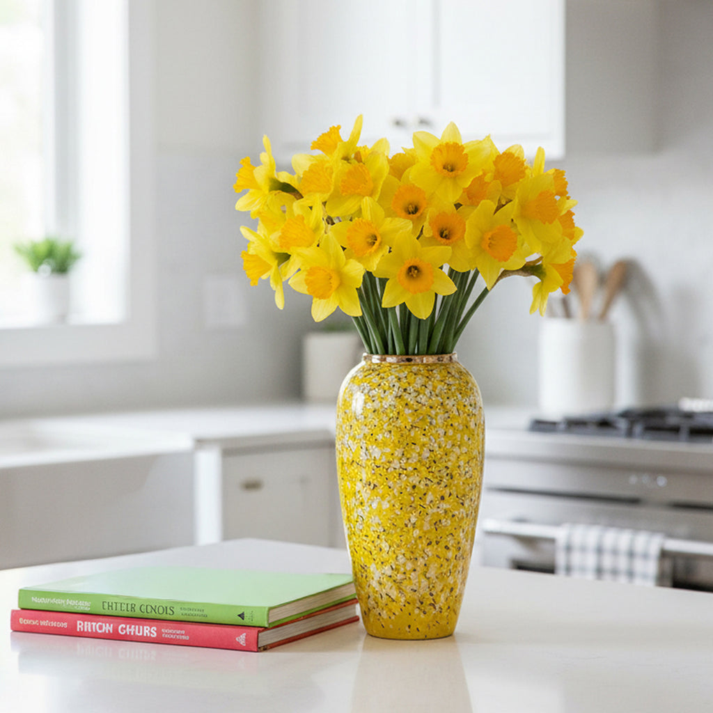 35x17cm Yellow with White Mini Floral Large Ceramic Flower Vase Elegant Living Room Home Decor