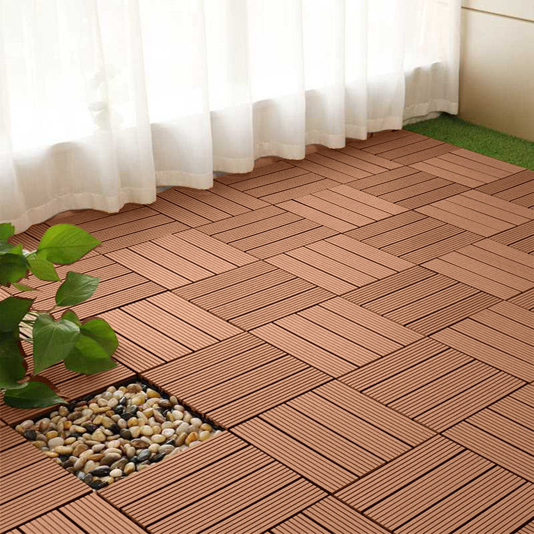 Red Brown DIY Wooden Composite Decking Tiles  Set of 11
