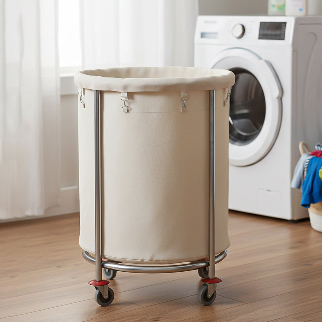 Stainless Round Linen Cart White